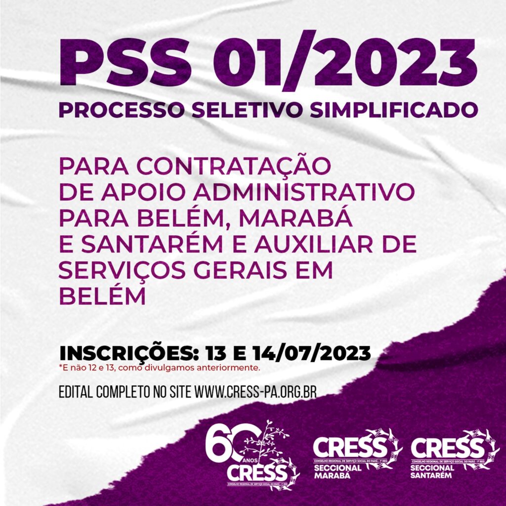 Atenção para o PSS 1-2023 do CRESS-PA!